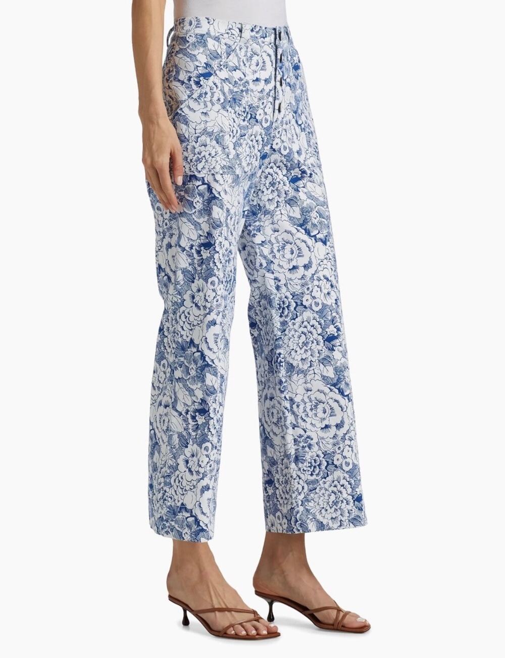 Cinq a Sept Benji White Blue Sketchbook Floral Pants Women's Size 4